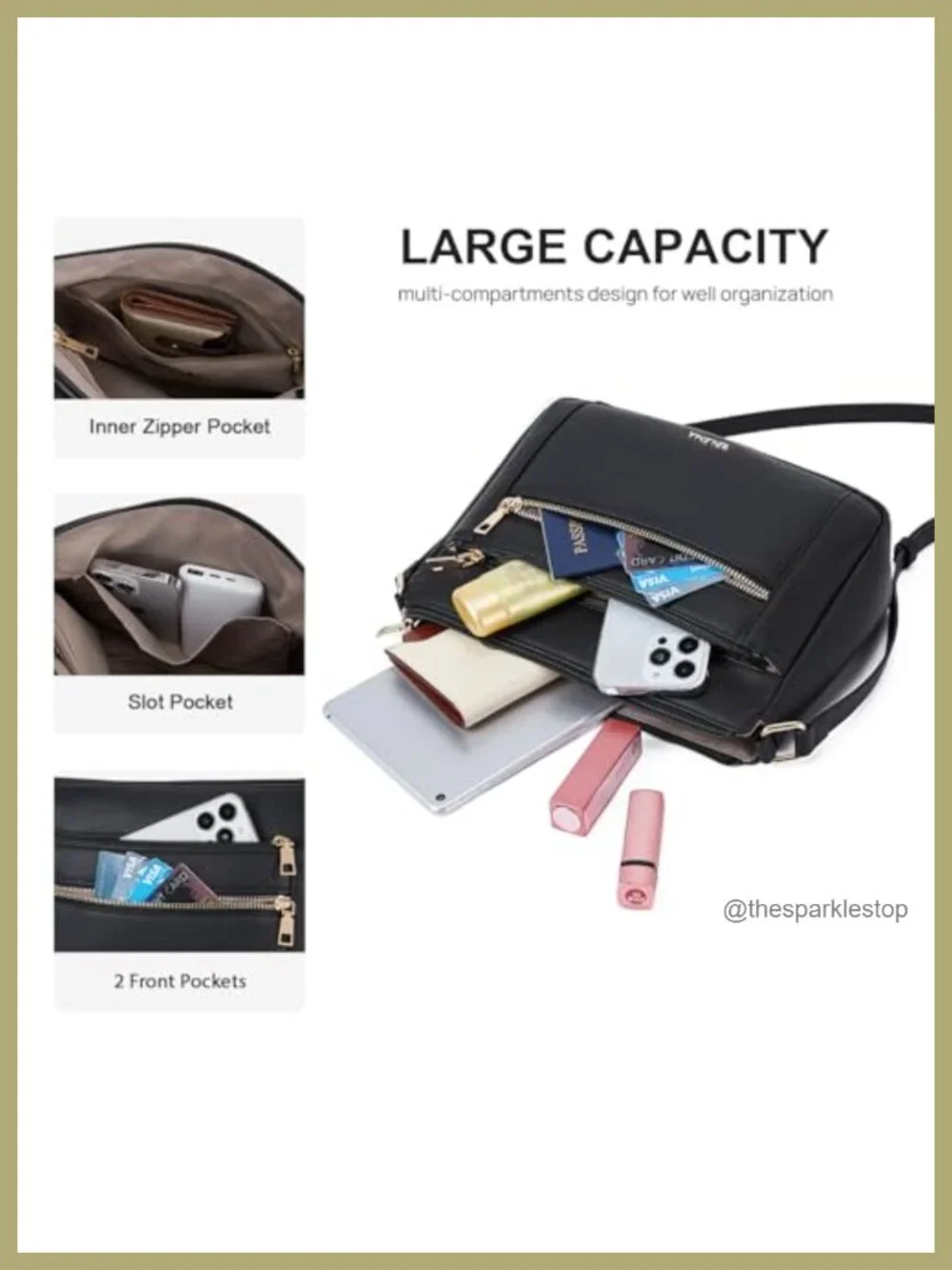 Vegan Leather Crossbody Bag for Women Adjustable Strap Satchel Purse
